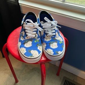 Blue White Rose Vans Shoes